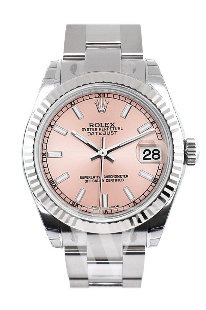Rolex Datejust 31 Pink Dial White Gold Fluted Bezel Ladies Watch 178274