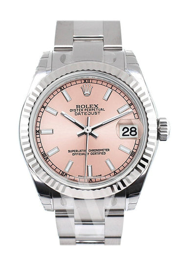 Rolex Datejust 31 Pink Dial White Gold Fluted Bezel Ladies Watch 178274