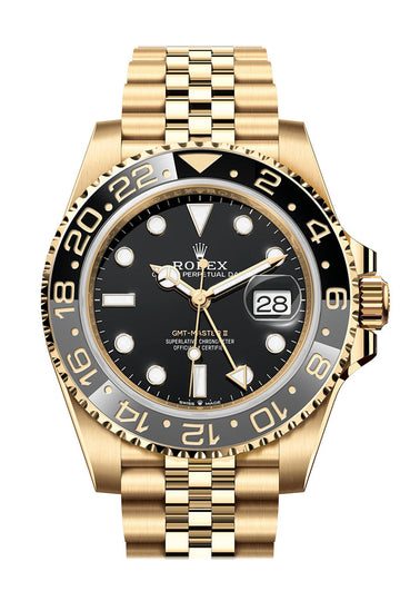 Rolex GMT-Master II Black Dial Yellow Gold Men's Watch 126718GRNR