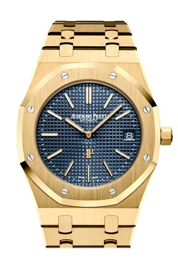 Audemars Piguet Royal Oak 39mm Blue dial with ÒPetite TapisserieÓ pattern 18K Yellow Gold Extra-Thin Watch 15202BA.OO.1240BA.01 DCM