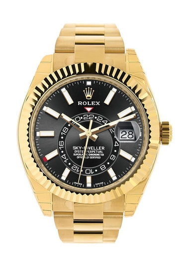Rolex Sky Dweller Black Dial Yellow Gold Oyster Men's Watch 326938