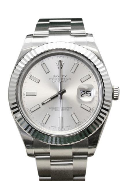Rolex Datejust II 41 Silver Dial 18kt White Gold Fluted Bezel Men's Watch 116334