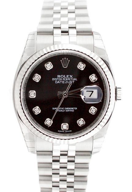Rolex Datejust 36 Black Diamond Dial White Gold Stainless Steel Men's Watch 116234