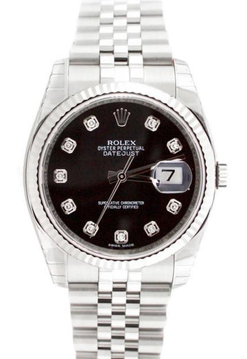 Rolex Datejust 36 Black Diamond Dial White Gold Stainless Steel Men's Watch 116234