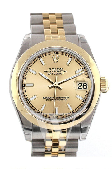 Rolex Datejust 31 Champagne Dial 18k Yellow Gold Jubilee Ladies Watch 178243