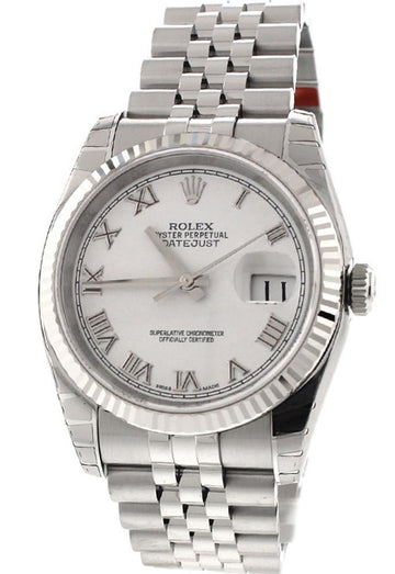 Rolex Datejust 36 White Roman Dial 18k White Gold Men's Watch 116234