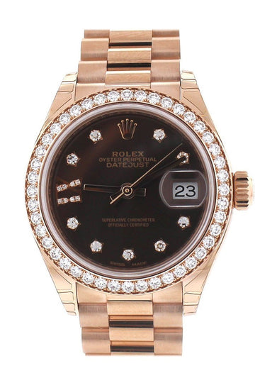 Rolex Lady-Datejust 28 Chocolate Dial 18K Rose Gold President Ladies Watch 279135RBR 279135