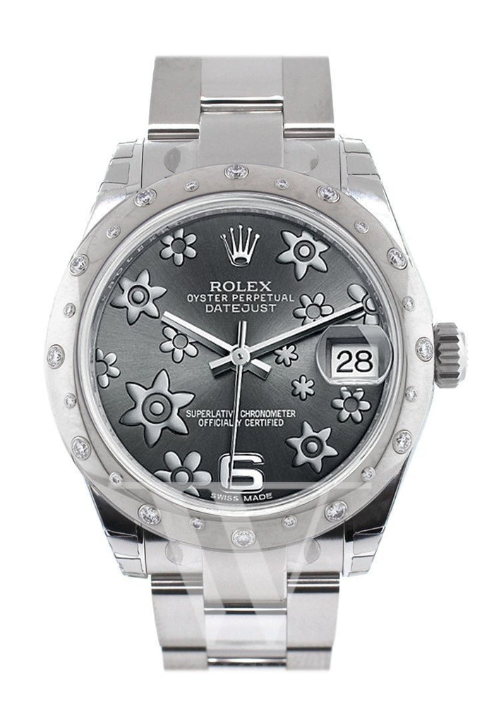 Rolex Datejust 31 Dark Rhodium Floral Motif Dial Dome set with Diamonds Bezel Ladies Watch 178344