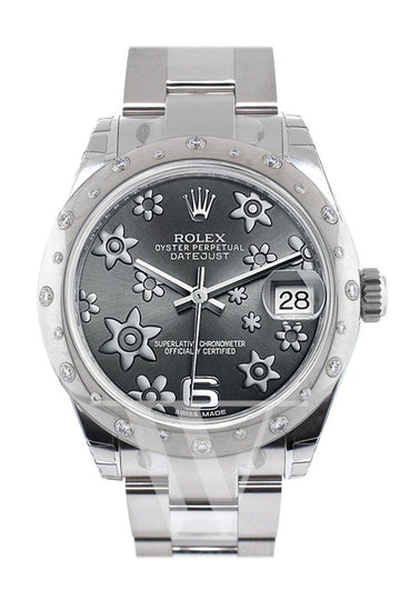 Rolex Datejust 31 Dark Rhodium Floral Motif Dial Dome set with Diamonds Bezel Ladies Watch 178344