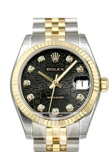 Rolex Datejust 31 Black Jubilee Diamond Dial Steel and Yellow Gold Ladies Watch  178273