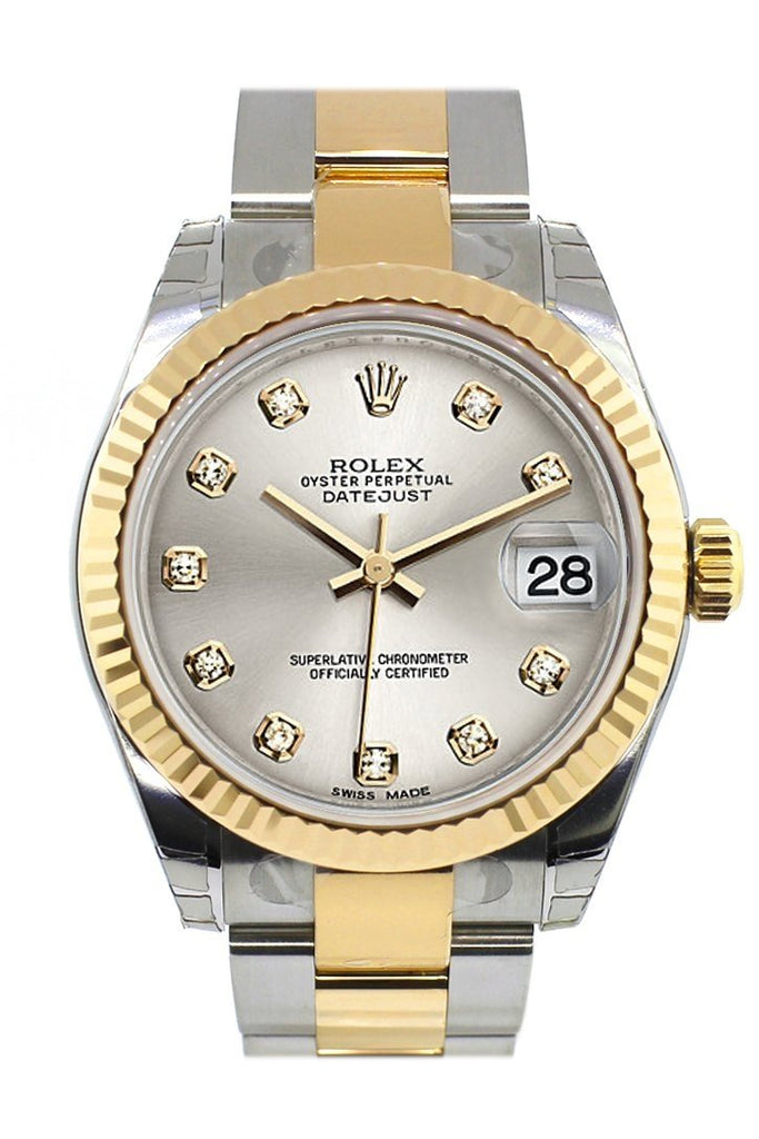 Rolex Datejust 31 Silver Diamond Dial Fluted Bezel 18K Gold Two Tone Ladies 178273