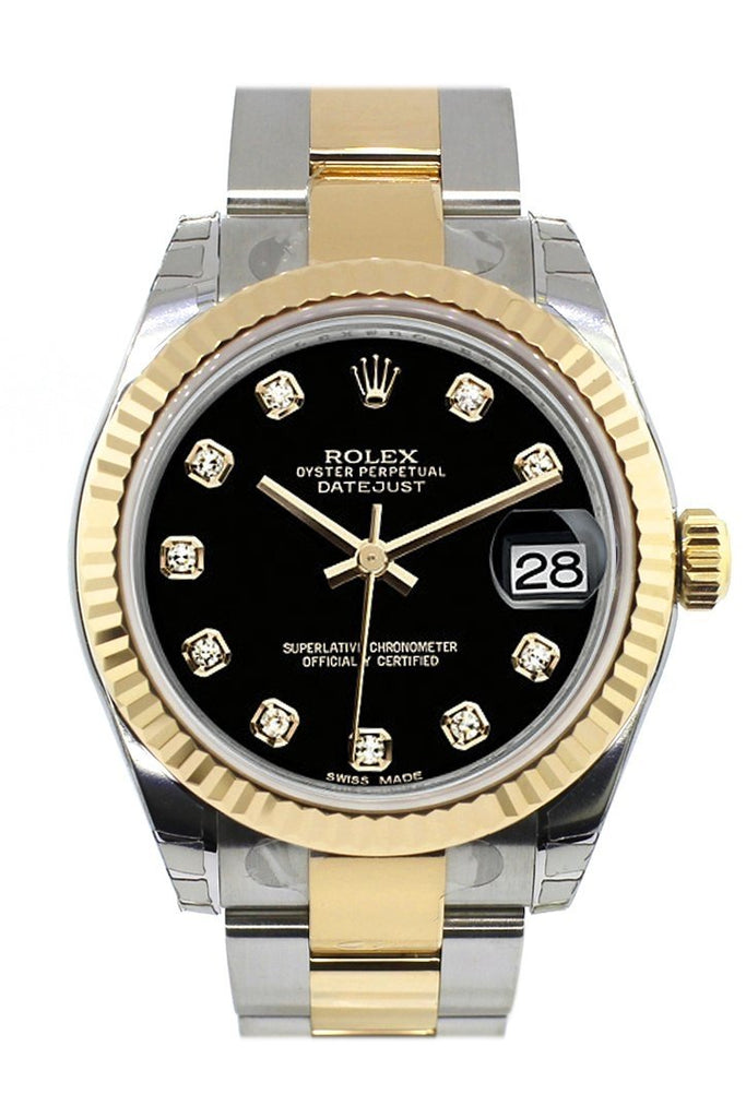 Rolex Datejust 31 Black Diamond Dial Fluted Bezel 18K Gold Two Tone Ladies 178273