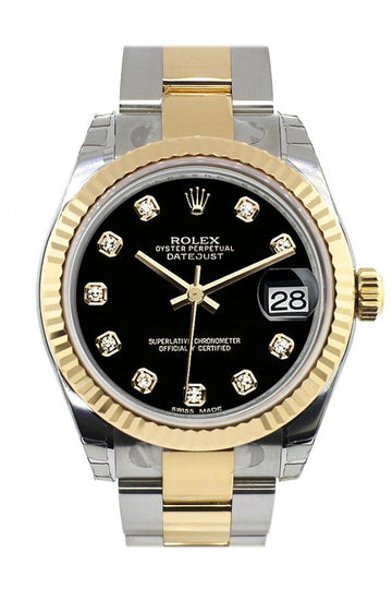 Rolex Datejust 31 Black Diamond Dial Fluted Bezel 18K Gold Two Tone Ladies 178273