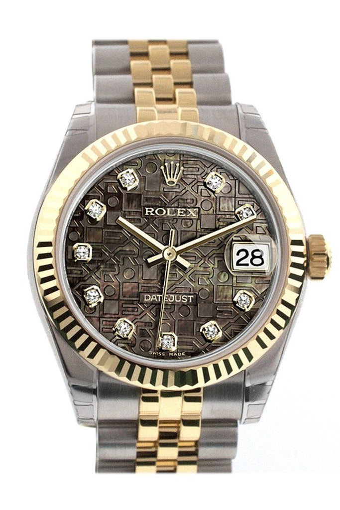 Rolex Datejust 31 Black Mother of Pearl Jubilee Diamonds Dial Fluted Bezel 18K Gold Two Tone Jubilee Ladies 178273