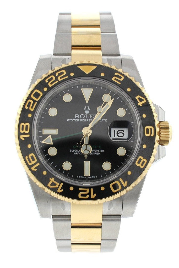 Rolex GMT-Master II Black Dial Steel 18kt Yellow Gold Men's Watch 116713