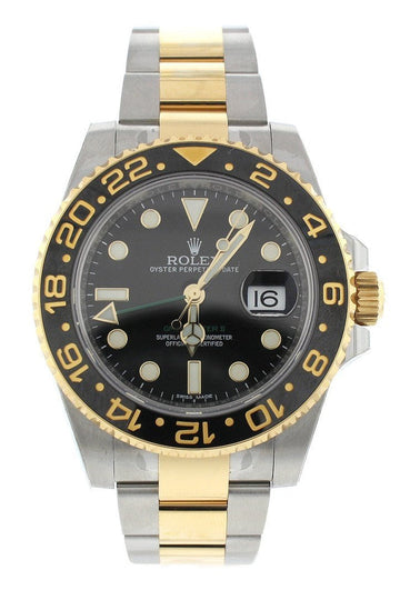Rolex GMT-Master II Black Dial Steel 18kt Yellow Gold Men's Watch 116713