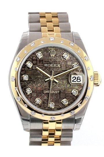 Rolex Datejust 31 Black Mother of Pearl Jubilee Diamonds Dial Diamond Bezel 18K Gold Two Tone Jubilee Ladies 178343