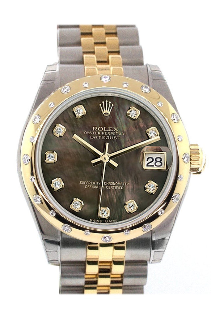 Rolex Datejust 31 Black Mother of Pearl Diamonds Dial Diamond Bezel 18K Gold Two Tone Jubilee Ladies 178343