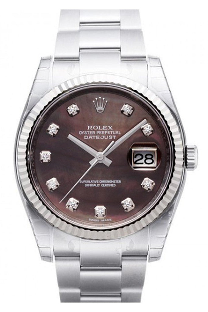 Rolex Datejust 36 Black Mother of Pearl Diamond Dial Steel and 18k Gold Ladies Watch 116234