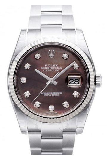 Rolex Datejust 36 Black Mother of Pearl Diamond Dial Steel and 18k Gold Ladies Watch 116234