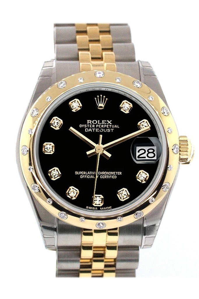 Rolex Datejust 31 Black Diamond Dial Diamond Bezel 18K Gold Two Tone Jubilee Ladies 178343
