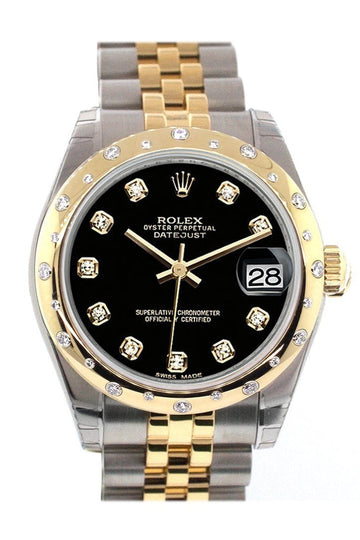 Rolex Datejust 31 Black Diamond Dial Diamond Bezel 18K Gold Two Tone Jubilee Ladies 178343
