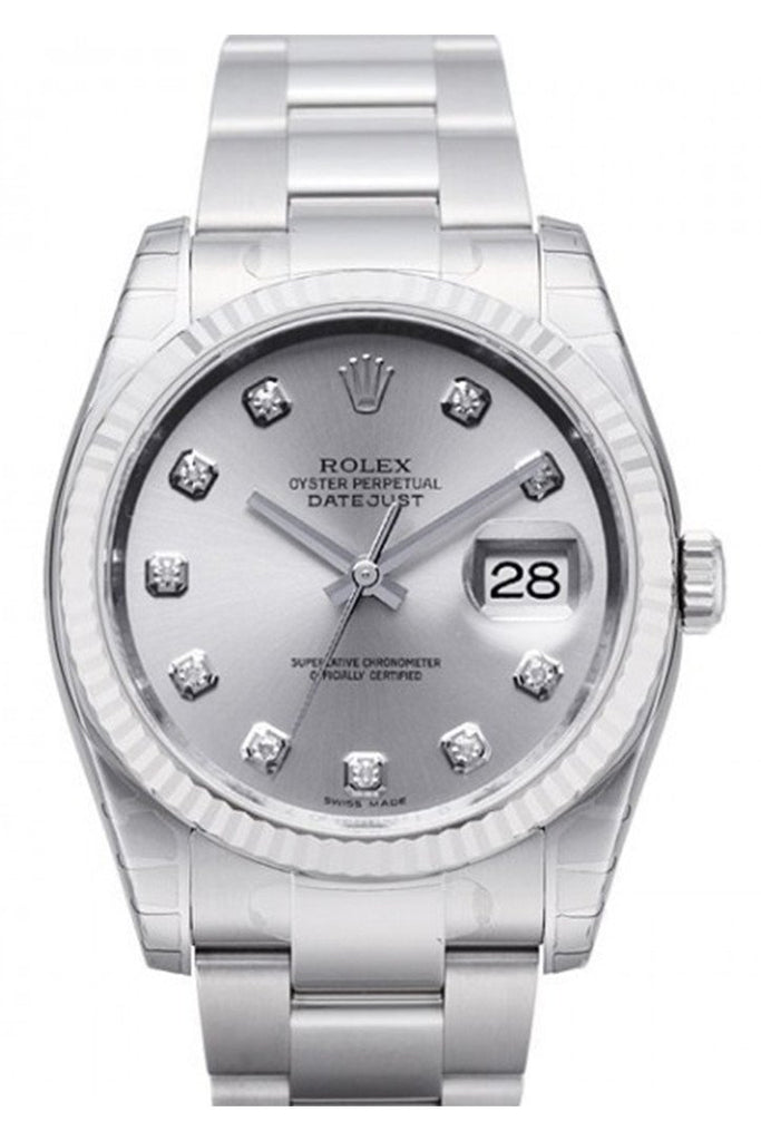 Rolex Datejust 36 Silver Diamond Dial Steel and 18k Gold Unisex Watch 116234