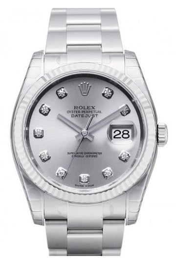 Rolex Datejust 36 Silver Diamond Dial Steel and 18k Gold Unisex Watch 116234