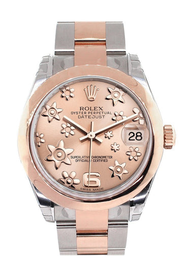 Rolex Datejust 31 Pink Raised Floral Motif Dial 18K Rose Gold Two Tone Ladies Watch 178241