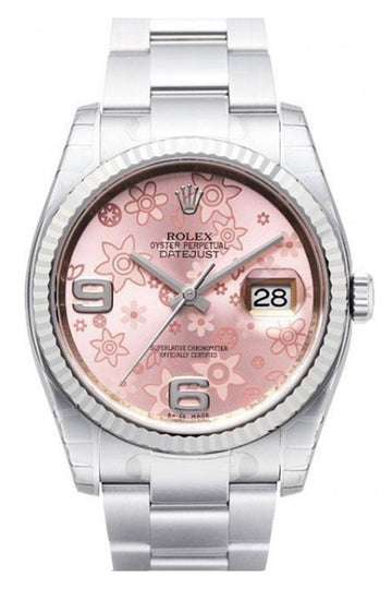 Rolex Datejust 36 Pink Floral Dial Steel and 18k Gold Ladies Watch 116234
