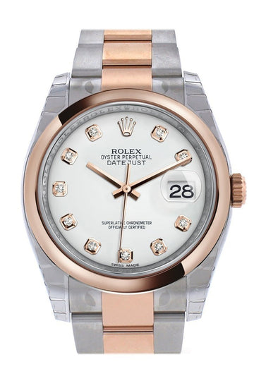 Rolex Datejust 36 White set with diamonds Dial Steel and 18k Rose Gold Oyster Watch 116201