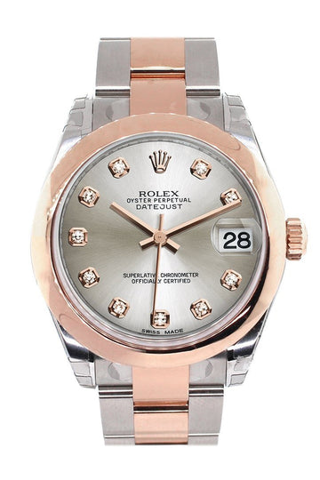 Rolex Datejust 31 Silver Diamond Dial 18K Rose Gold Two Tone Ladies Watch 178241