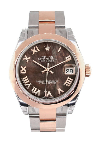 Rolex Datejust 31 Black Mother of Pearl Roman Dial 18K Rose Gold Two Tone Ladies Watch 178241