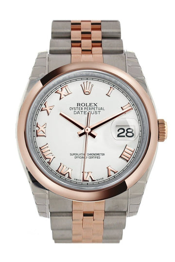 Rolex Datejust 36 White Roman Dial Steel and 18k Rose Gold Jubilee Watch 116201