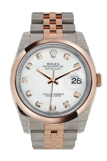 Rolex Datejust 36 White set with diamonds Dial Steel and 18k Rose Gold Jubilee Watch 116201