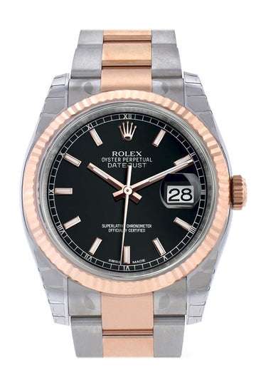 Rolex Datejust 36 Black Dial Fluted Steel and 18k Rose Gold Oyster Watch 116231