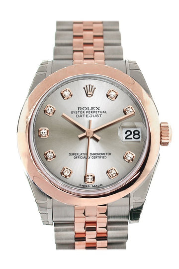 Rolex Datejust 31 Silver Diamond Dial 18K Rose Gold Two Tone Jubilee Ladies Watch 178241