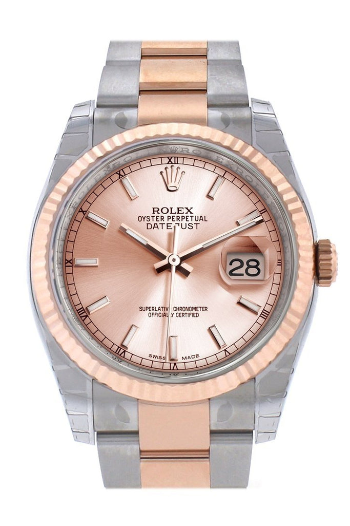 Rolex Datejust 36 Pink Dial Fluted Steel and 18k Rose Gold Oyster Watch 116231