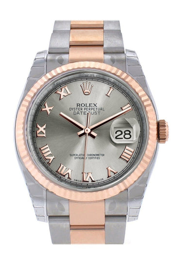 Rolex Datejust 36 Steel Roman Dial Fluted Steel and 18k Rose Gold Oyster Watch 116231