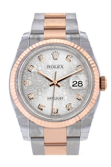 Rolex Datejust 36 Silver Jubilee design set with diamonds Dial Fluted Steel and 18k Rose Gold Oyster Watch 116231