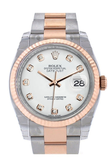 Rolex Datejust 36 White set with diamonds Dial Fluted Steel and 18k Rose Gold Oyster Watch 116231