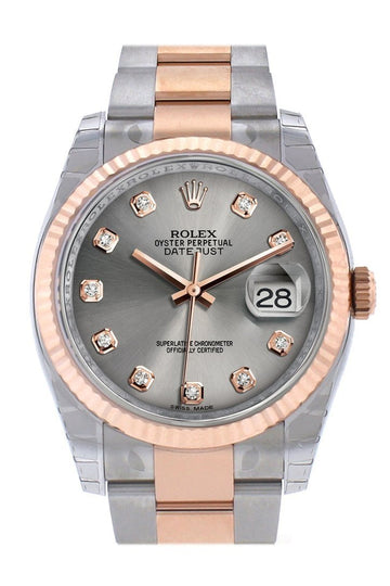 Rolex Datejust 36 Steel set with diamonds Dial Fluted Steel and 18k Rose Gold Oyster Watch 116231