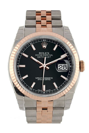 Rolex Datejust 36 Black Dial Fluted Steel and 18k Rose Gold Jubilee Watch 116231