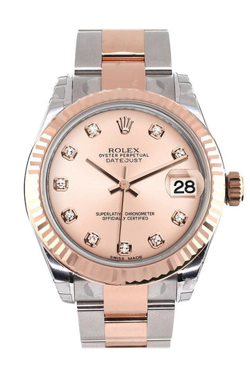 Rolex Datejust 31 Pink Diamond Dial Fluted Bezel 18K Rose Gold Two Tone Ladies Watch 178271