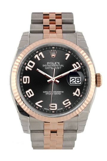 Rolex Datejust 36 Black Concentric Dial Fluted Steel and 18k Rose Gold Jubilee Watch 116231