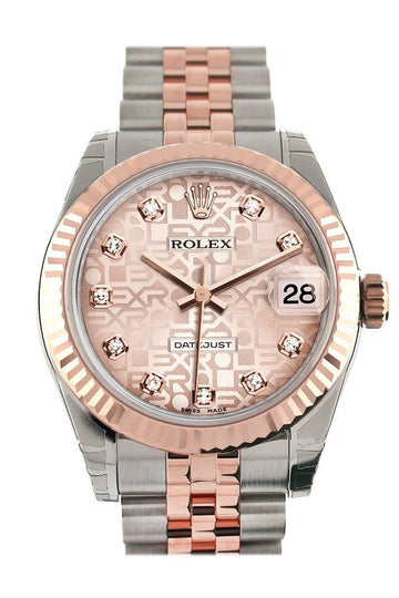 Rolex Datejust 31 Pink Jubilee Diamond Dial 18K Rose Gold Two Tone Ladies Watch 178271