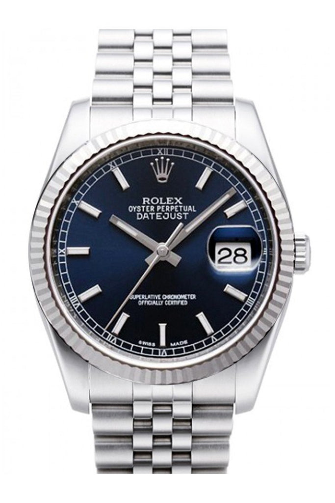 Rolex Datejust 36 Blue Dial 18k White Gold Fluted Bezel Stainless Steel Jubilee Watch 116234
