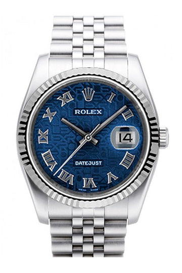 Rolex Datejust 36 Blue Jubilee Dial 18k White Gold Fluted Bezel Stainless Steel Jubilee Watch 116234