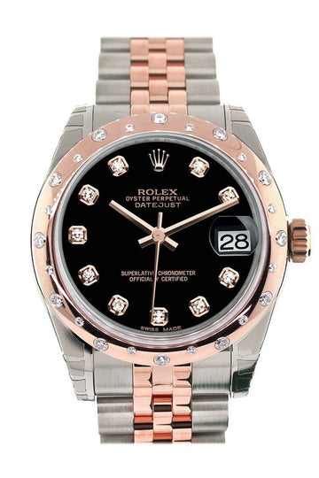 Rolex Datejust 31 Black Diamond Dial Diamond Bezel 18K Rose Gold Two Tone Jubilee Ladies Watch 178341