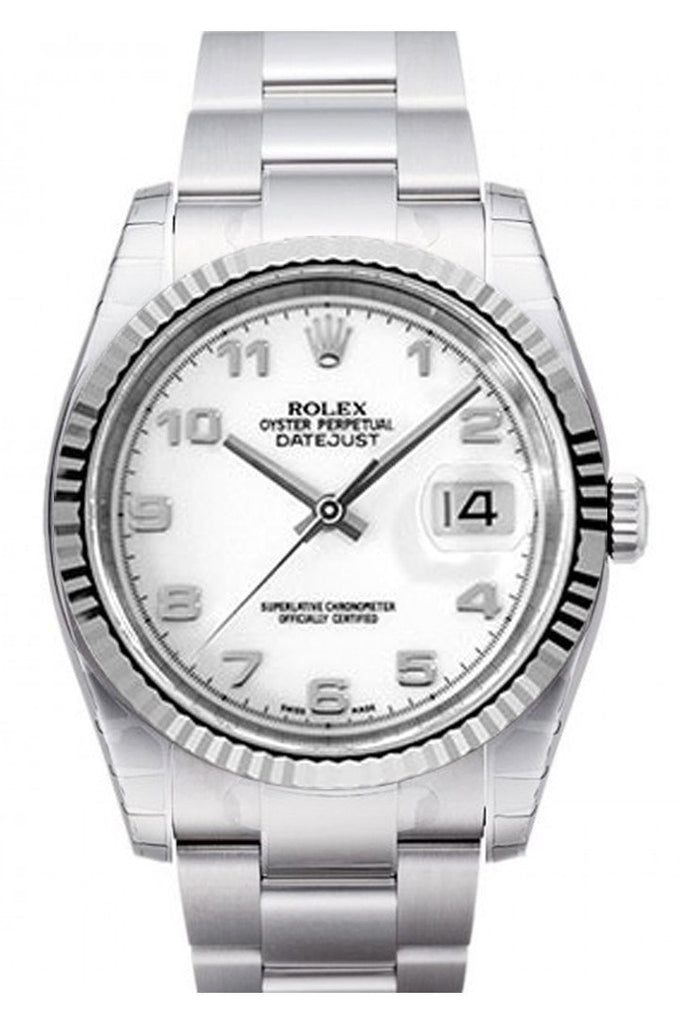 Rolex Datejust 36 White Dial 18k White Gold Fluted Bezel Stainless Steel Watch 116234